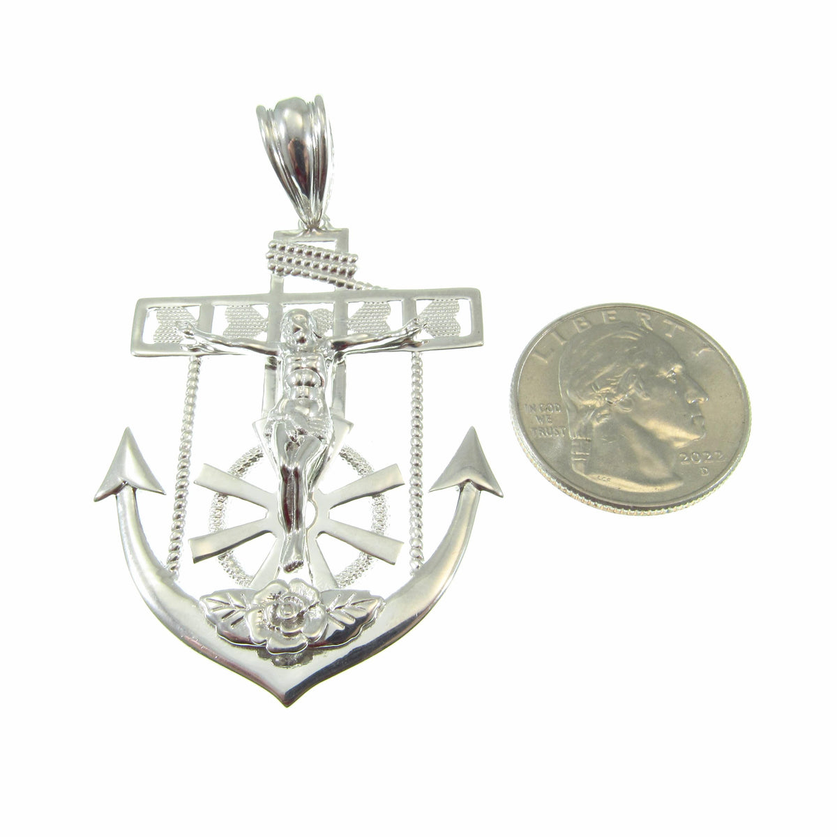 Solid 925 Sterling Silver Hip Hop Crucifix Anchor Pendant – Large Jesus Nautical Necklace Pendant, Christian Maritime Jewelry for Men