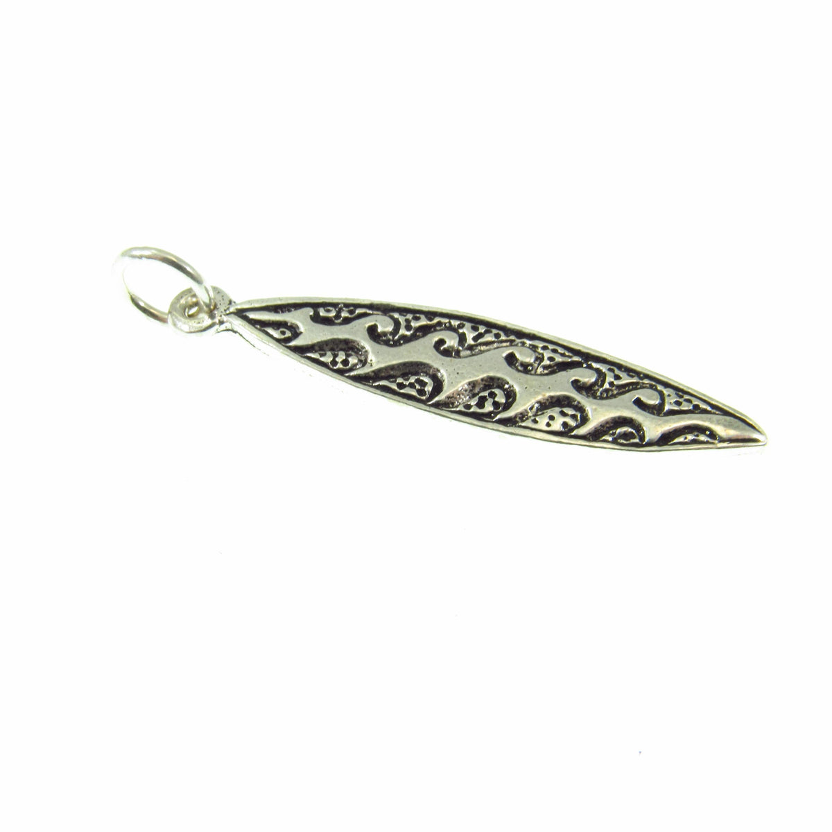 Solid 925 Sterling Silver Surfboard Pendant, Tropical Beach Necklace Charm