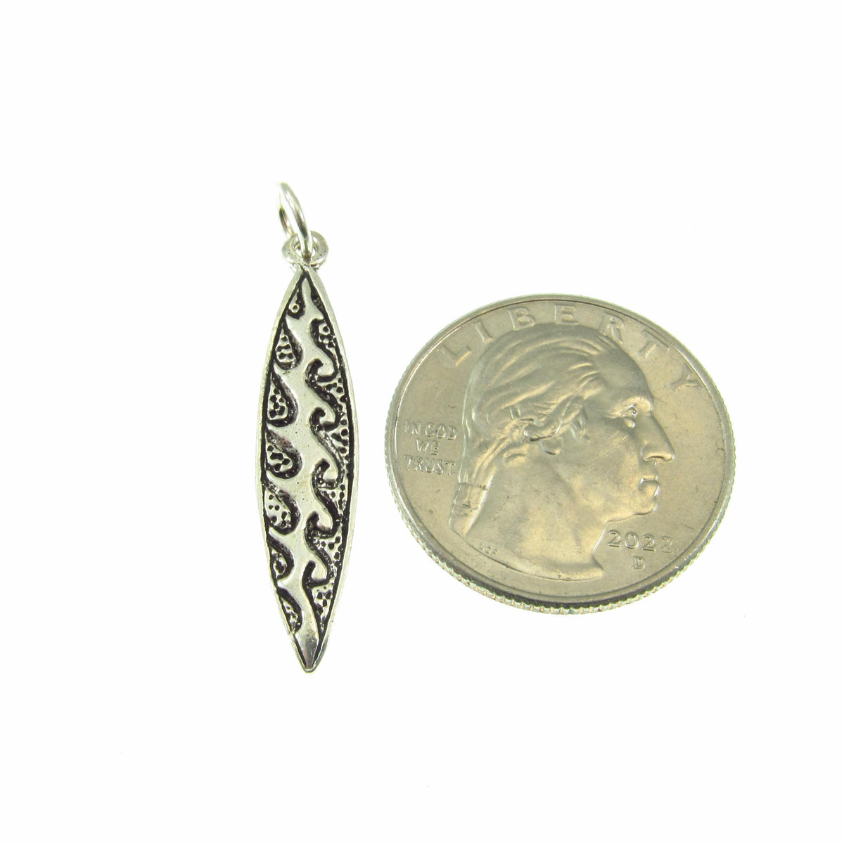 Solid 925 Sterling Silver Surfboard Pendant, Tropical Beach Necklace Charm