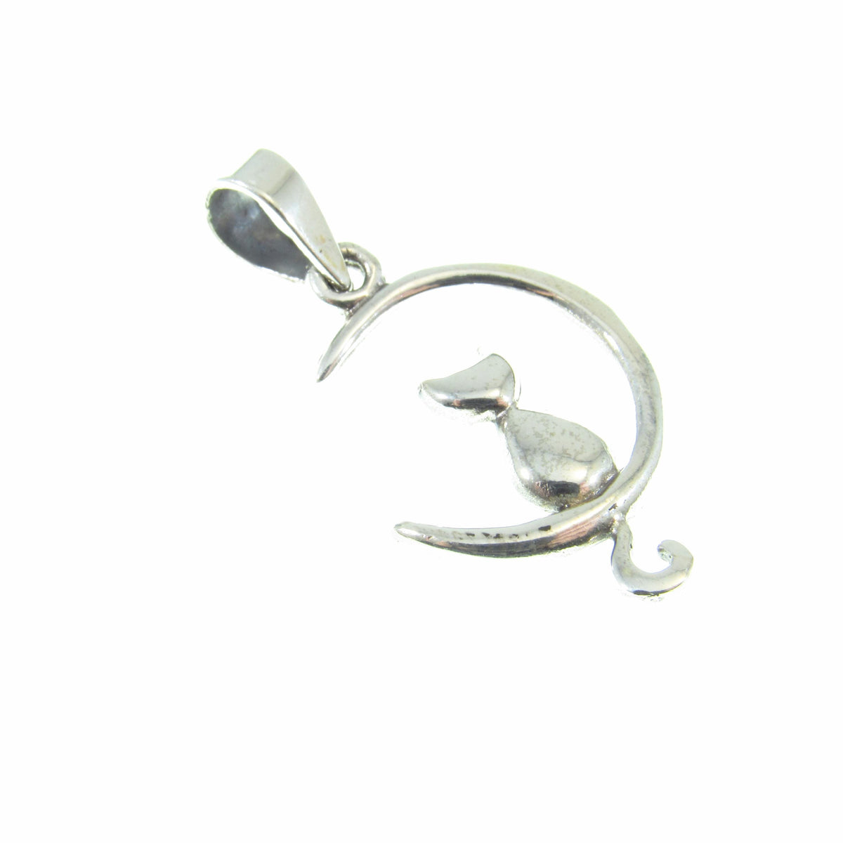 Solid 925 Sterling Silver Crescent Moon Cat Pendant, Witchy Feline Celestial Necklace Charm