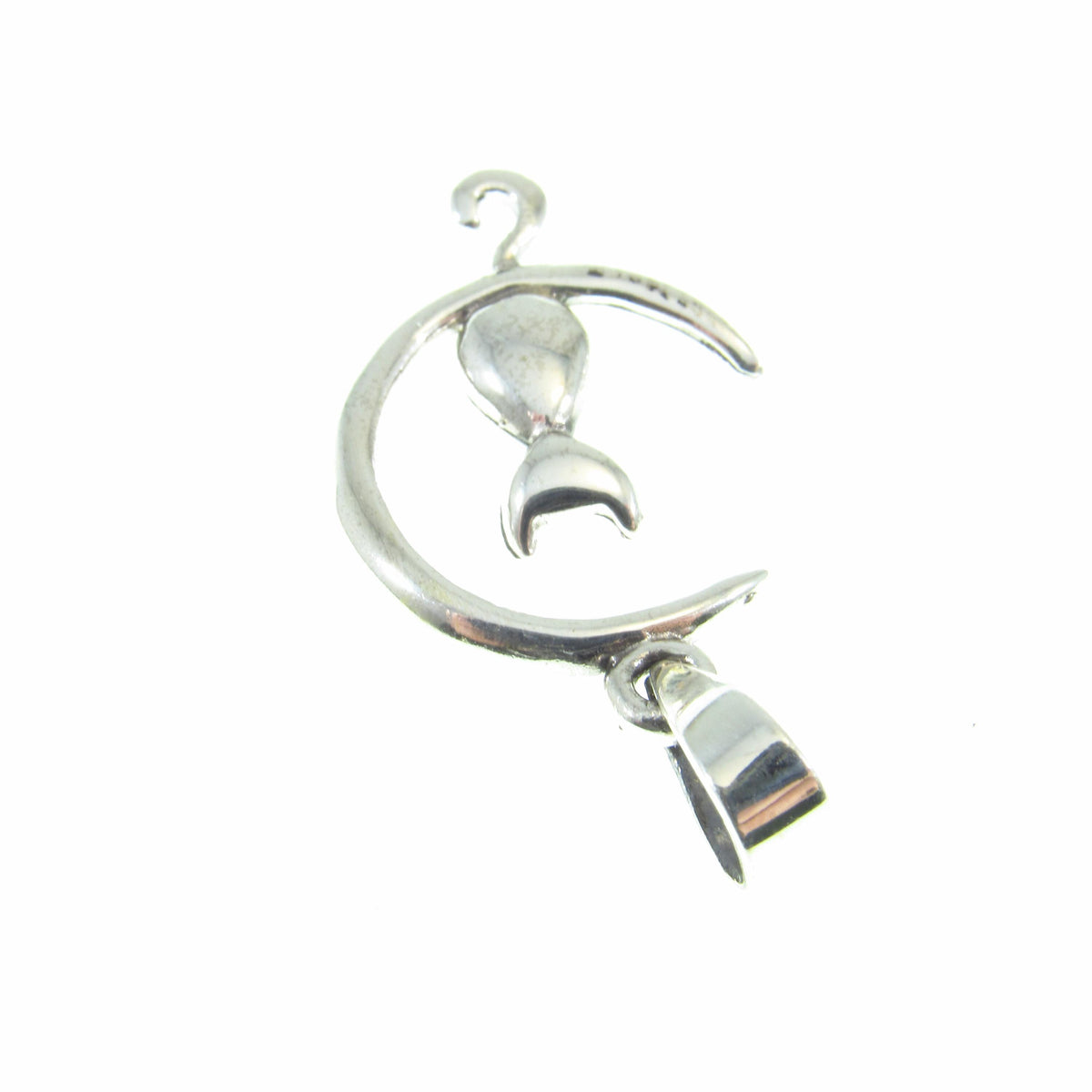 Solid 925 Sterling Silver Crescent Moon Cat Pendant, Witchy Feline Celestial Necklace Charm