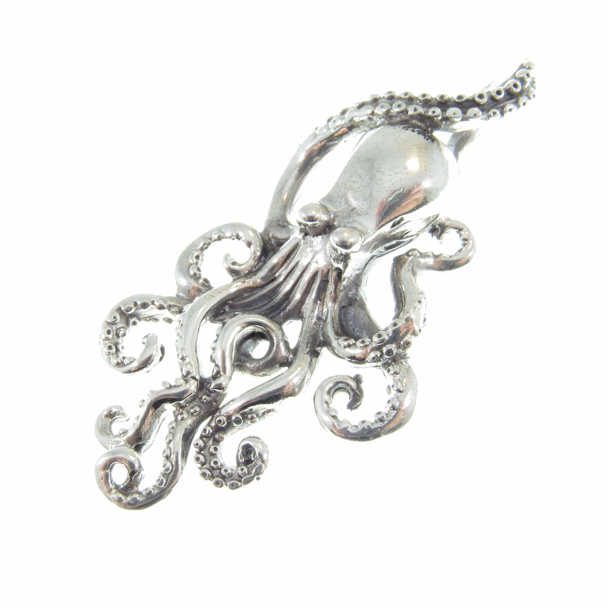Large Solid 925 Sterling Silver Octopus Slide Pendant – Nautical Jewelry – Ocean Lover Statement Piece