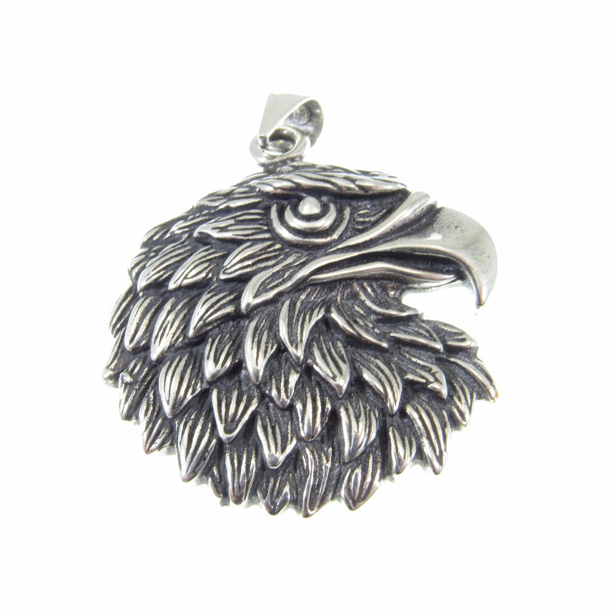 Solid Sterling Silver Eagle Pendant – 3D Bald Eagle Head Amulet, Patriotic Jewelry for Men, American Symbol of Freedom, Gift for Him