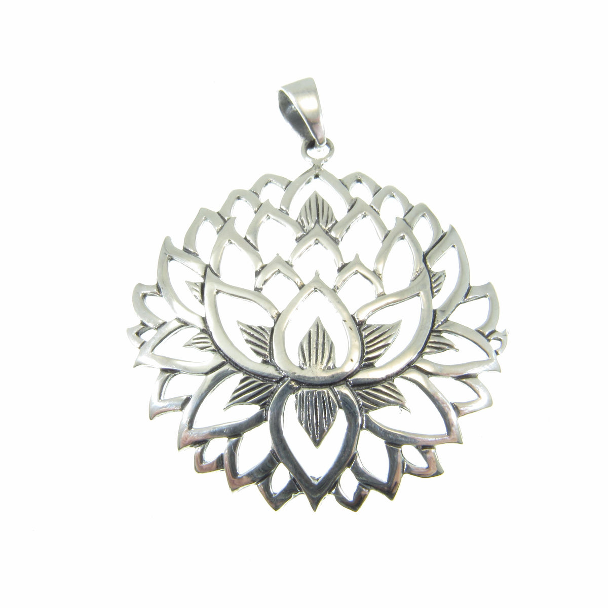 Solid 925 Sterling Silver Lotus Pendant – Large Sacred Flower Amulet, Yoga Spiritual Jewelry, Symbol of Enlightenment, Boho Gift for Her