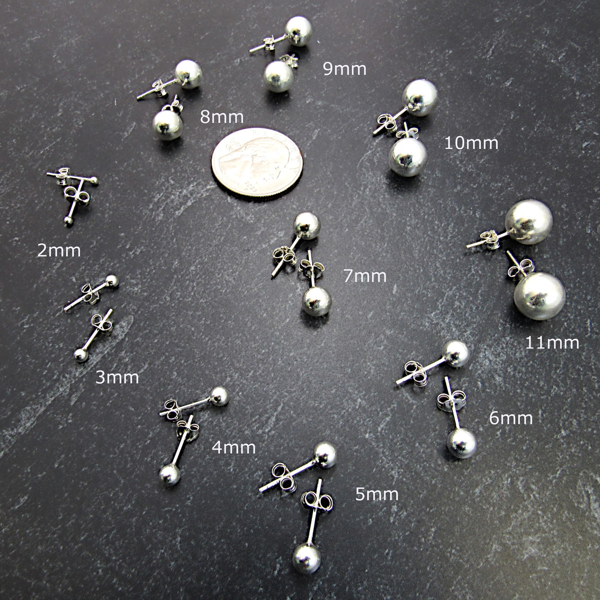 Solid 925 Sterling Silver Ball Stud Earrings – Round Spheres – 2mm 3mm 4mm 5mm 6mm 7mm 8mm 9mm 10mm 11mm – Simple Studs for Men & Women