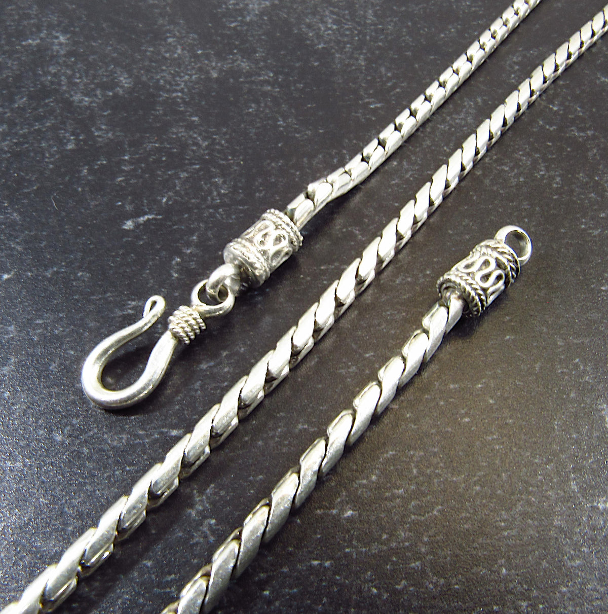 Solid 925 Sterling Silver Balinese Chains, Necklace or Bracelet – Handmade in Bali, Oxidized Unisex Jewelry, Unique Gift for Men & Women