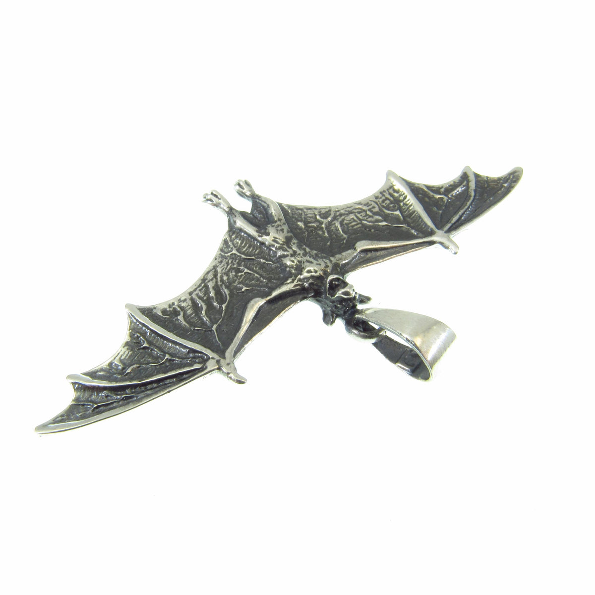 Solid 925 Sterling Silver Bat Pendant – Gothic Vampire Necklace Pendant, Sculptural Wiccan Jewelry