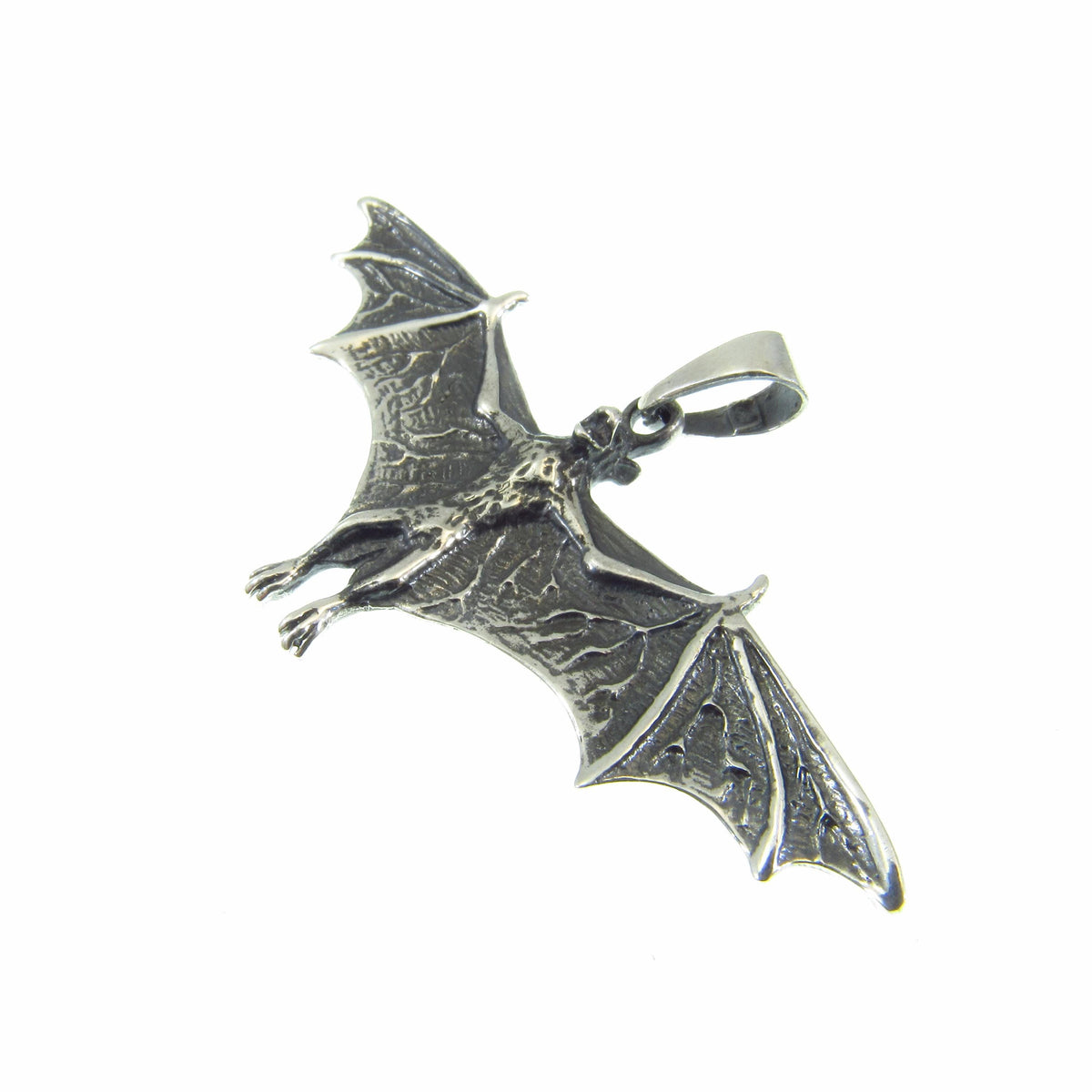 Solid 925 Sterling Silver Bat Pendant – Gothic Vampire Necklace Pendant, Sculptural Wiccan Jewelry