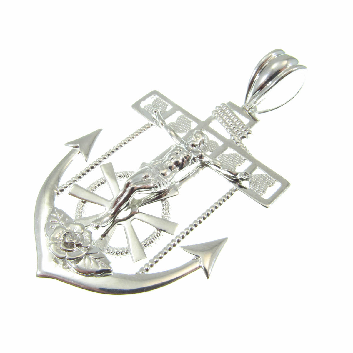 Solid 925 Sterling Silver Hip Hop Crucifix Anchor Pendant – Large Jesus Nautical Necklace Pendant, Christian Maritime Jewelry for Men