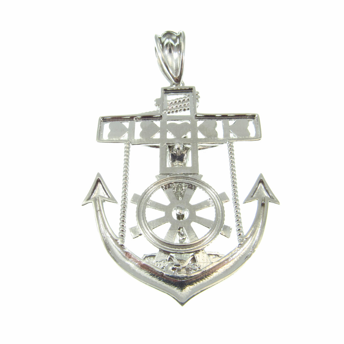 Solid 925 Sterling Silver Hip Hop Crucifix Anchor Pendant – Large Jesus Nautical Necklace Pendant, Christian Maritime Jewelry for Men