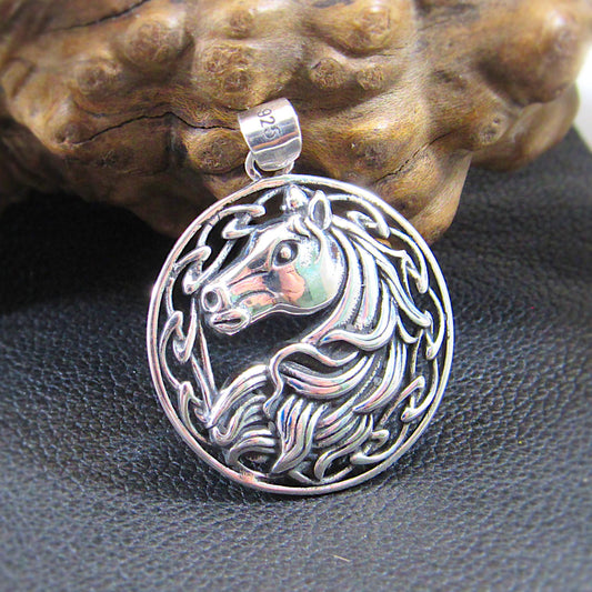 Solid 925 Sterling Silver Celtic Horse Pendant – Equestrian Jewelry, Horse Lover Gift, Norse Viking Charm with Celtic Knotwork