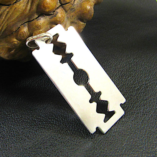 Solid 925 Sterling Silver Razor Blade Pendant, Industrial Streetwear Jewelry, Engravable Pendant, Modern & Edgy Jewelry Gift Idea for Him