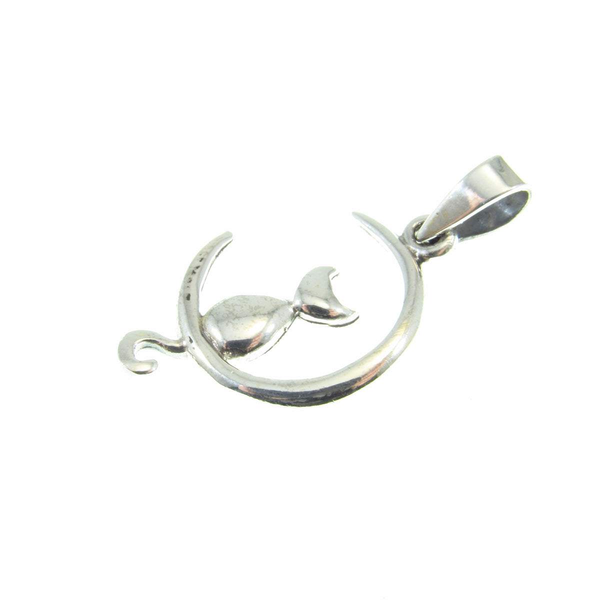 Solid 925 Sterling Silver Crescent Moon Cat Pendant, Witchy Feline Celestial Necklace Charm