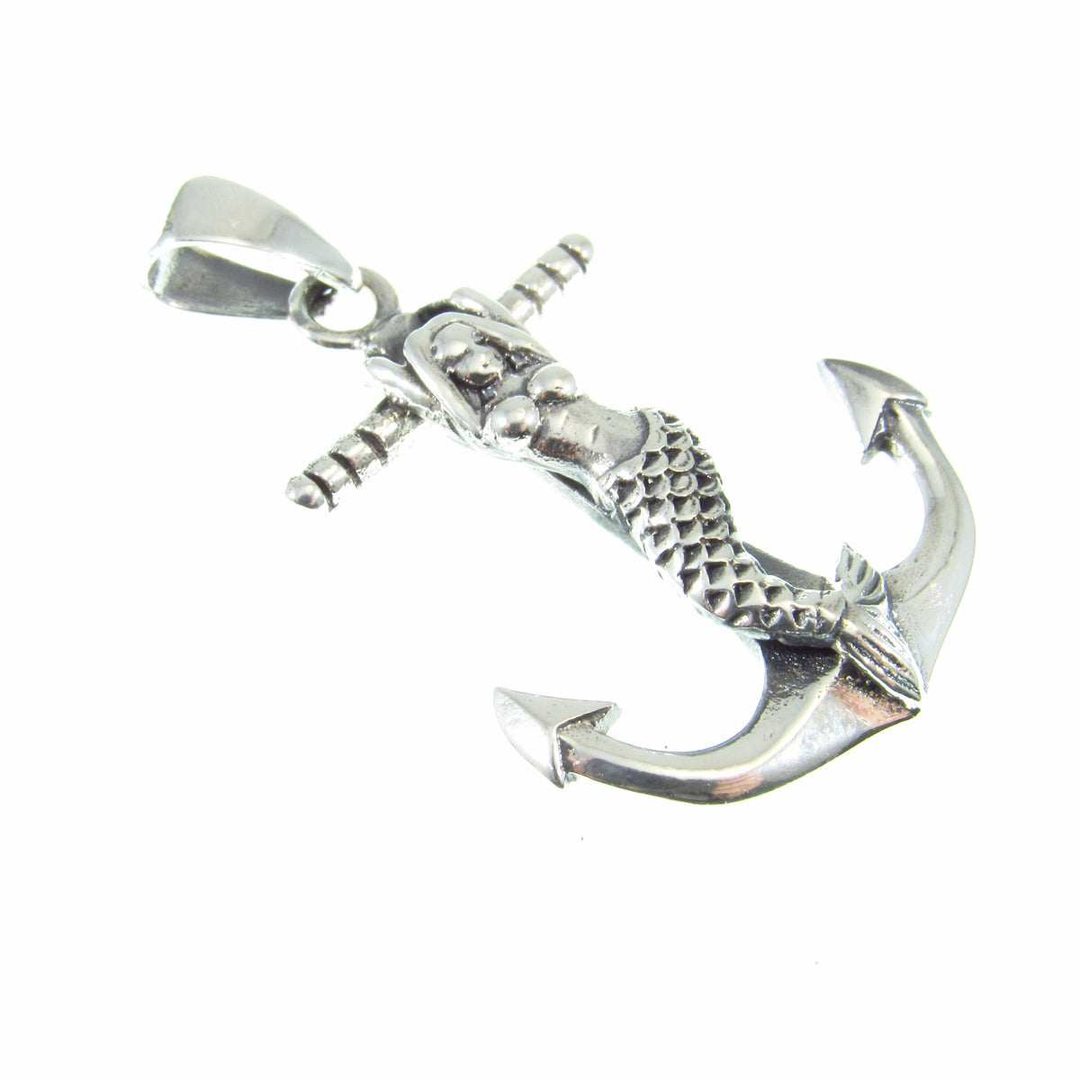 Solid 925 Sterling Silver Mermaid Anchor Pendant – Nautical Sailor Jewelry, Sea Siren Necklace Charm, Maritime Gift for Him or Her