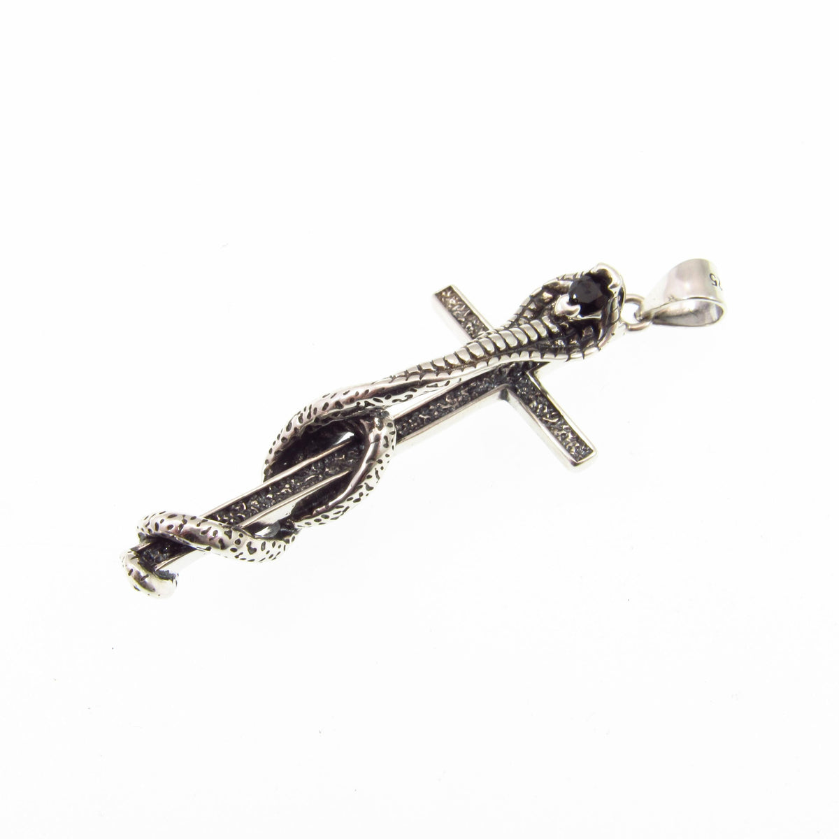 Solid 925 Sterling Silver Cobra Cross Pendant – Gothic Snake & Skull Necklace Pendant, Dark Symbolism Jewelry, Biker and Viking Amulet