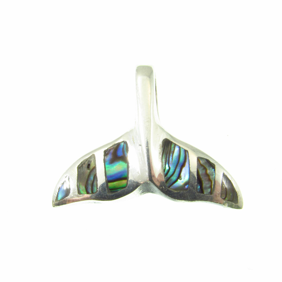 Solid 925 Sterling Silver Whale Tail Slide Pendant with Abalone Shell Inlay – Ocean Jewelry – Coastal Necklace Charm - Gift for Beach Lover