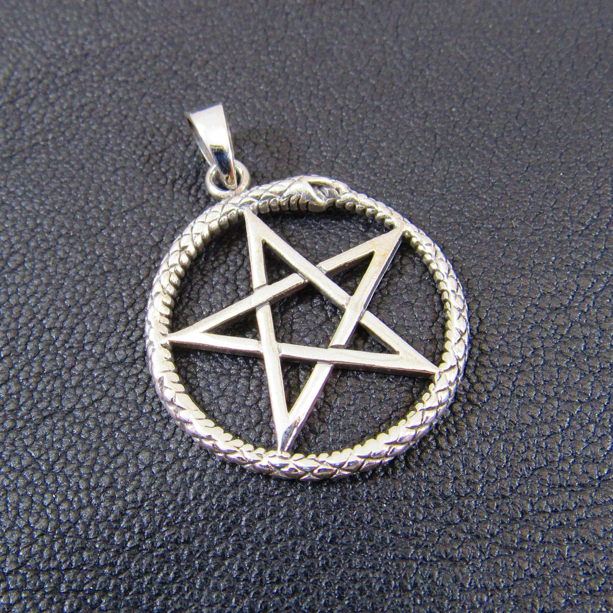 Solid 925 Sterling Silver Ouroboros Pentagram Pendant, Wiccan Protection Pentacle Amulet, Pagan Jewelry