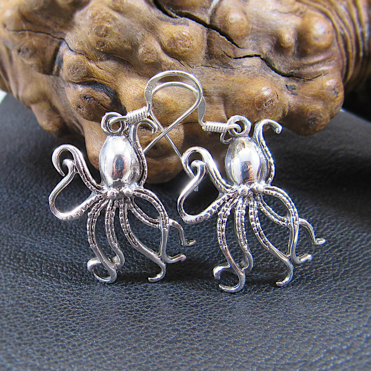 Solid 925 Sterling Silver Octopus Earrings – Nautical Ocean Jewelry, Beach Lover Gift, Boho Sea Life Drop / Hook / Dangle Earrings for Women