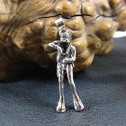 Solid 925 Sterling Silver Scuba Diver Pendant - Ocean Lover Jewelry, Diving Charm, Nautical Gift for Divers, Aquanaut Explorer Pendant