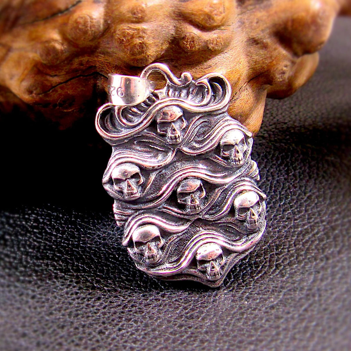 Solid 925 Sterling Silver Skull Pendant - Gothic Victorian Jewelry, Seven Skulls Amulet, Dark Fantasy Necklace, Handcrafted Statement Piece