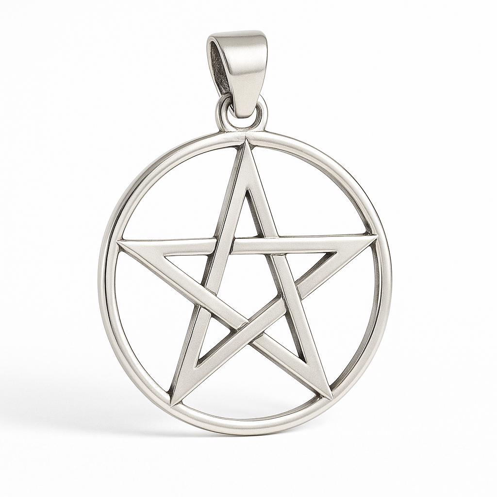 Solid 925 Sterling Silver Classic Pentacle Pendant – Wiccan Protection Pentagram, Pagan Witchcraft Talisman Jewelry