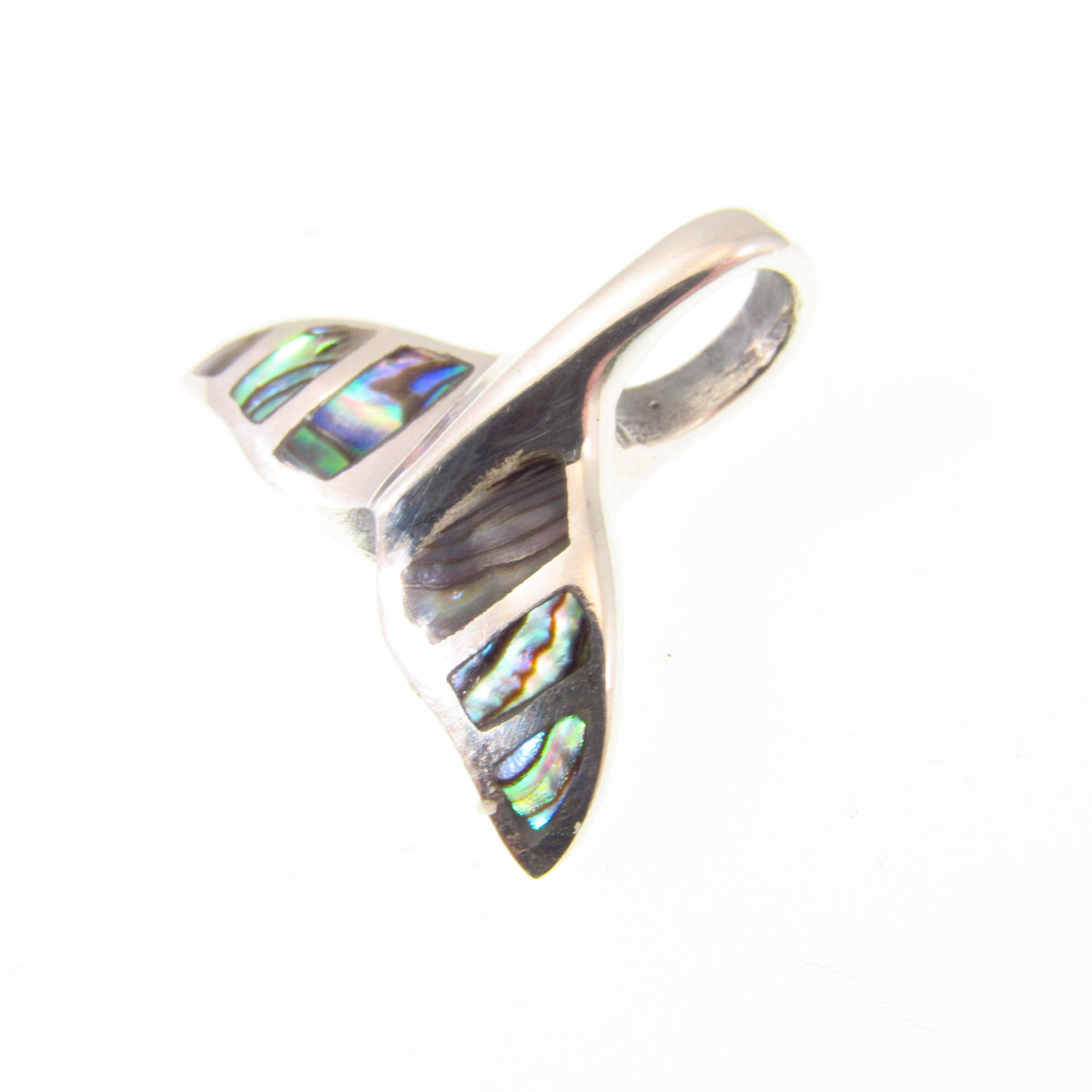 Solid 925 Sterling Silver Whale Tail Slide Pendant with Abalone Shell Inlay – Ocean Jewelry – Coastal Necklace Charm - Gift for Beach Lover