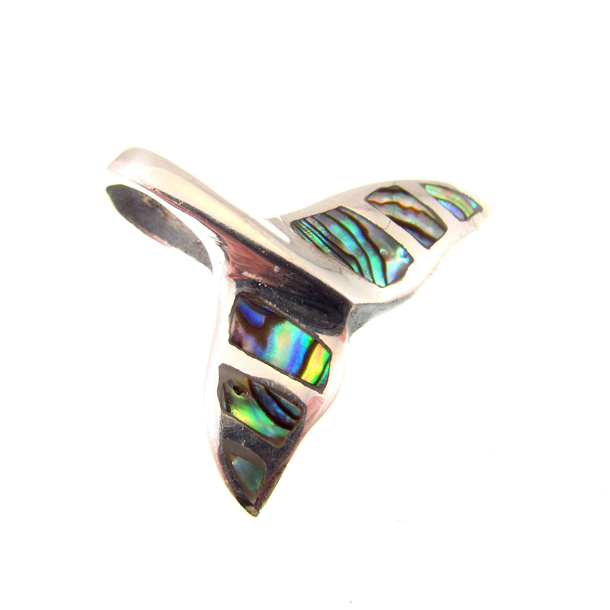 Solid 925 Sterling Silver Whale Tail Slide Pendant with Abalone Shell Inlay – Ocean Jewelry – Coastal Necklace Charm - Gift for Beach Lover