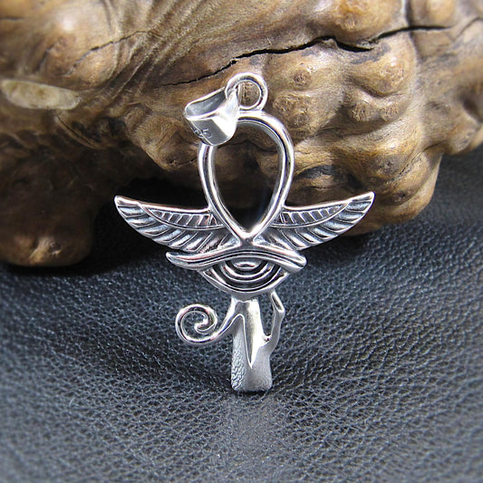 Solid 925 Sterling Silver Egyptian Ankh & Eye of Horus Pendant, Handcrafted Cross, Crux Ansata Jewelry for Men or Women, Mythology Gift