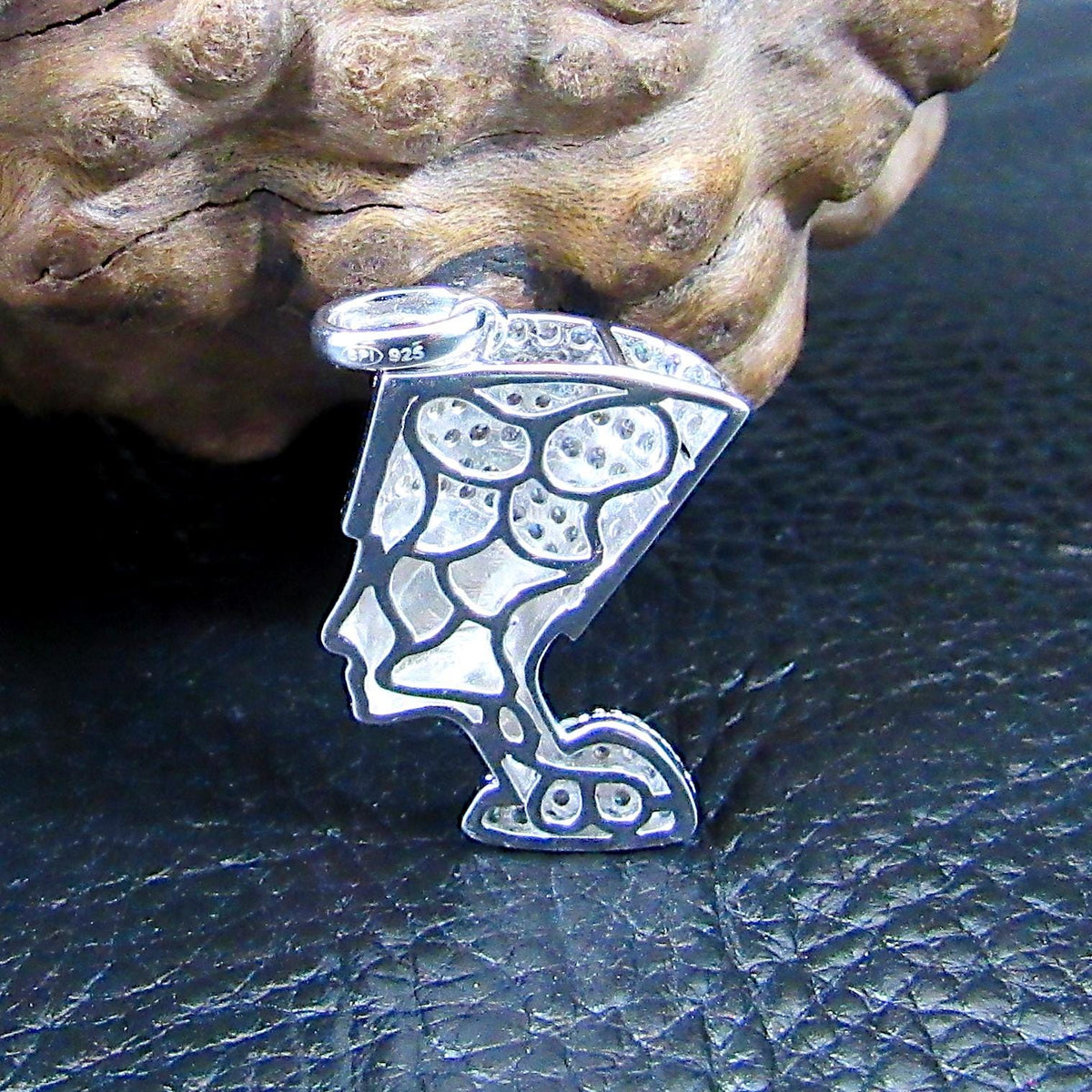 Solid 925 Sterling Silver Nefertiti Pendant – Pavé Queen of Egypt Necklace, Iced Out Profile Charm – Silver Ancient Egyptian Pharaoh Jewelry