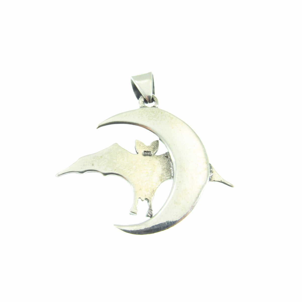 Solid 925 Sterling Silver Bat and Crescent Moon Pendant – Gothic Lunar Bat Necklace Amulet