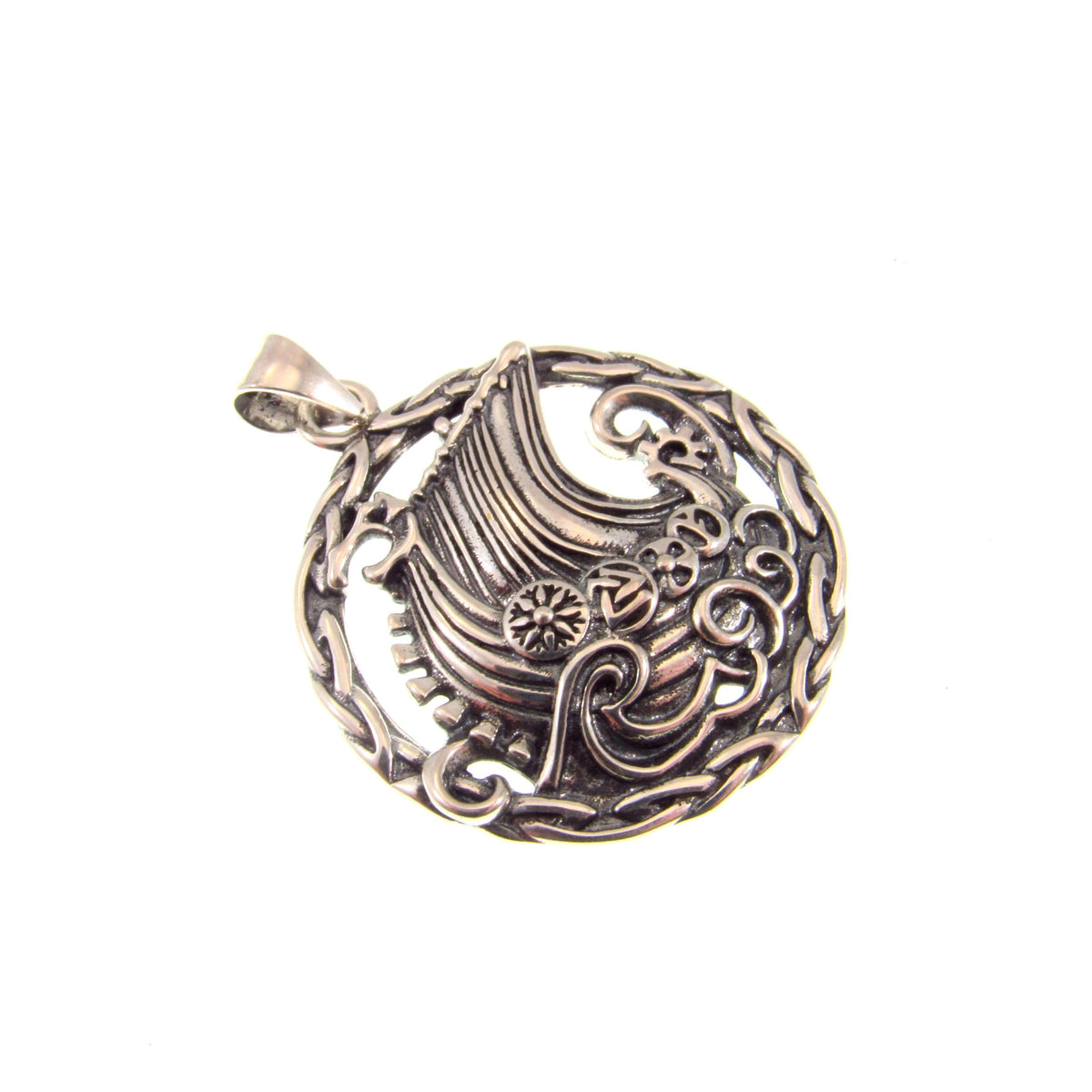 925 Viking Ship Pendant Necklace - Solid Sterling Silver Norse Longboat Ocean Scene Amulet