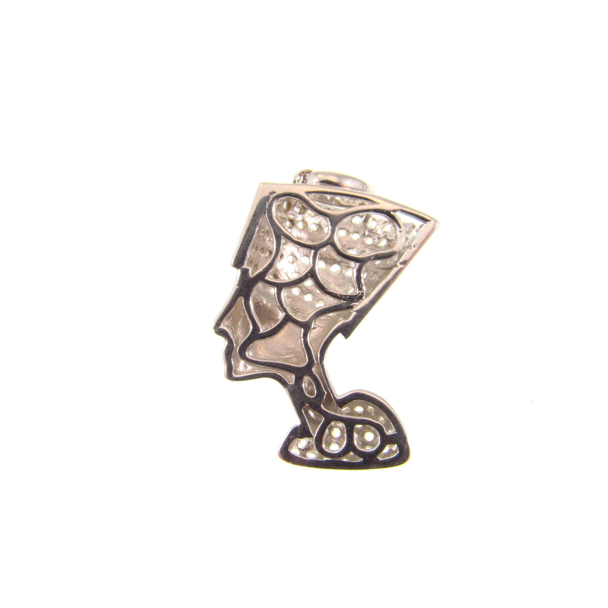 Solid 925 Sterling Silver Nefertiti Pendant – Pavé Queen of Egypt Necklace, Iced Out Profile Charm – Silver Ancient Egyptian Pharaoh Jewelry