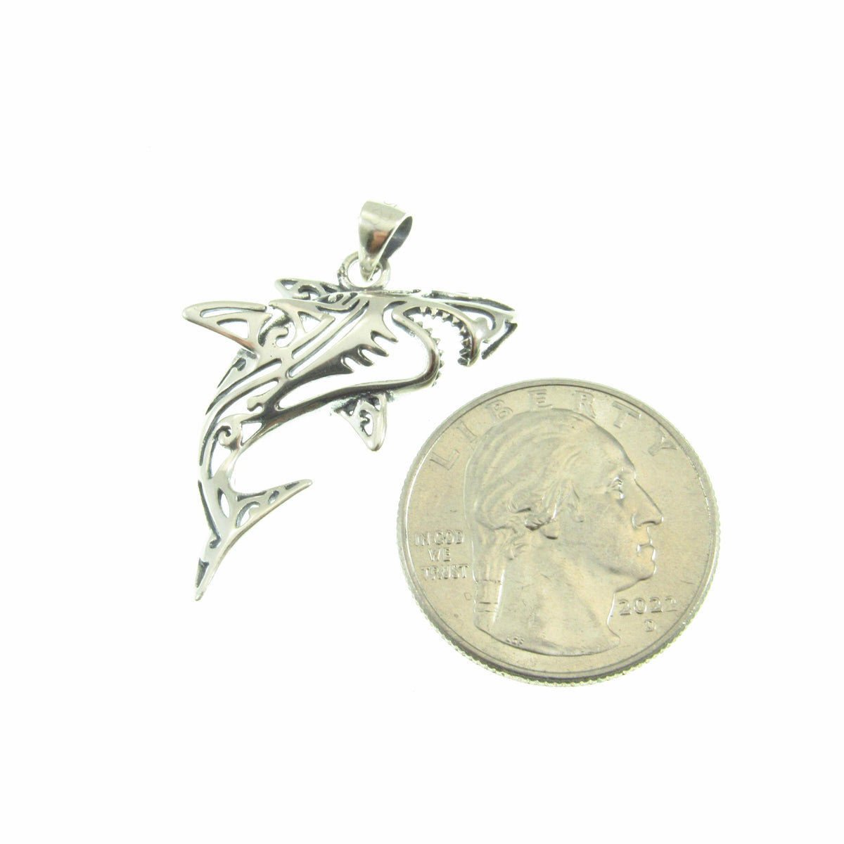 Solid 925 Sterling Silver Shark Pendant – Tribal Style Ocean Necklace Charm – Gift for Surfer