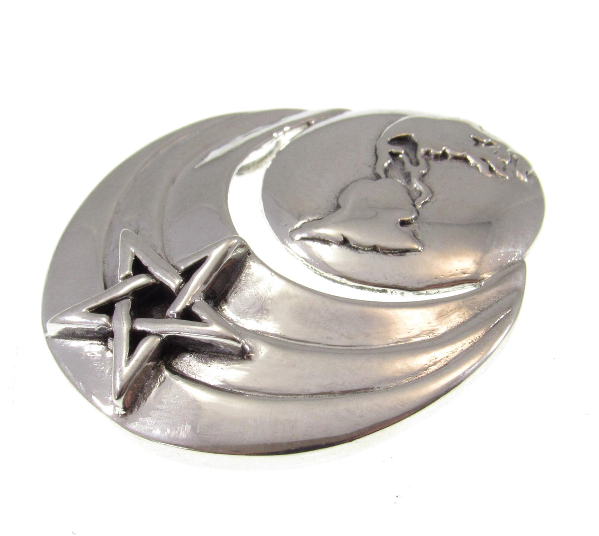 Solid 925 Sterling Silver Earth Moon Pentacle Star Pendant, Celestial Wiccan Cosmic Amulet Jewelry
