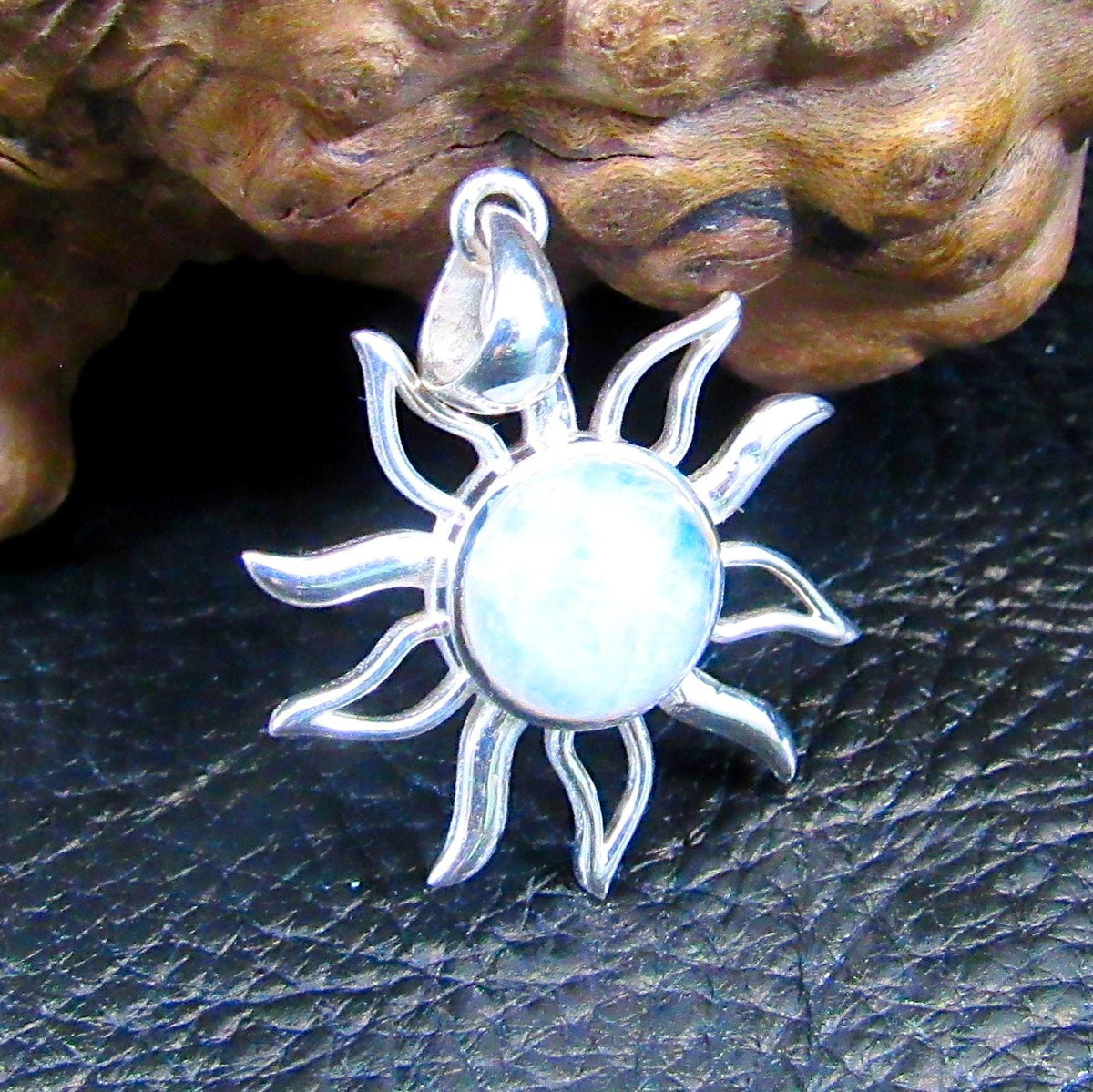 Solid 925 Sterling Silver Sunburst Pendant – Amethyst, Moonstone, or Copper Turquoise – Celestial Solar Jewelry, Witchy Protection Amulet