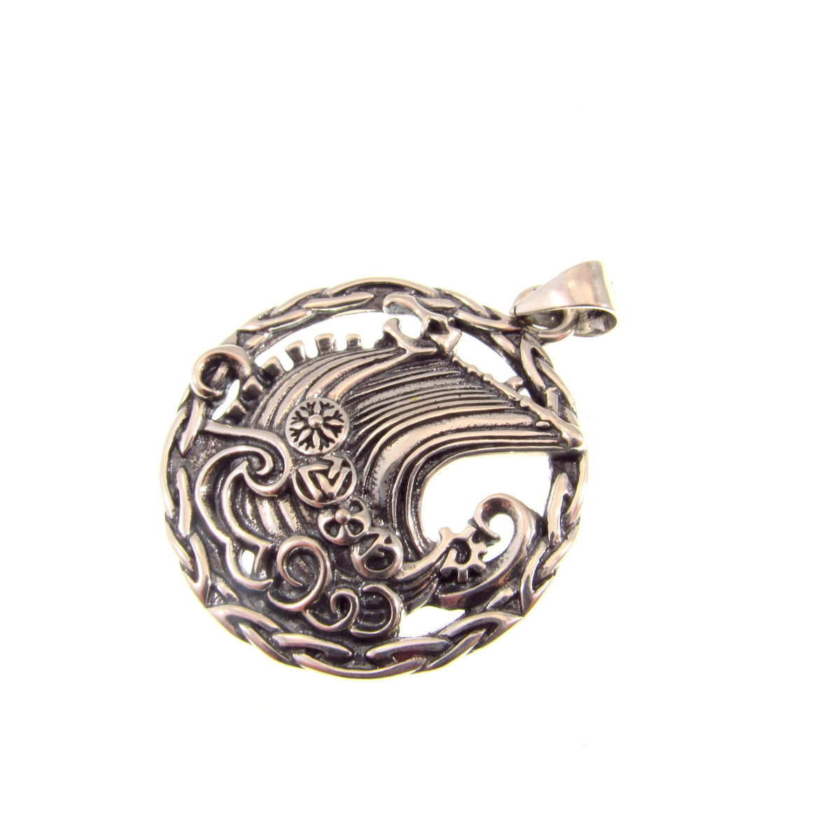 925 Viking Ship Pendant Necklace - Solid Sterling Silver Norse Longboat Ocean Scene Amulet