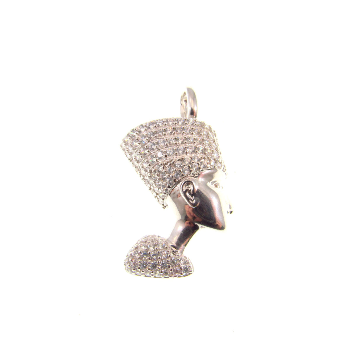 Solid 925 Sterling Silver Nefertiti Pendant – Pavé Queen of Egypt Necklace, Iced Out Profile Charm – Silver Ancient Egyptian Pharaoh Jewelry