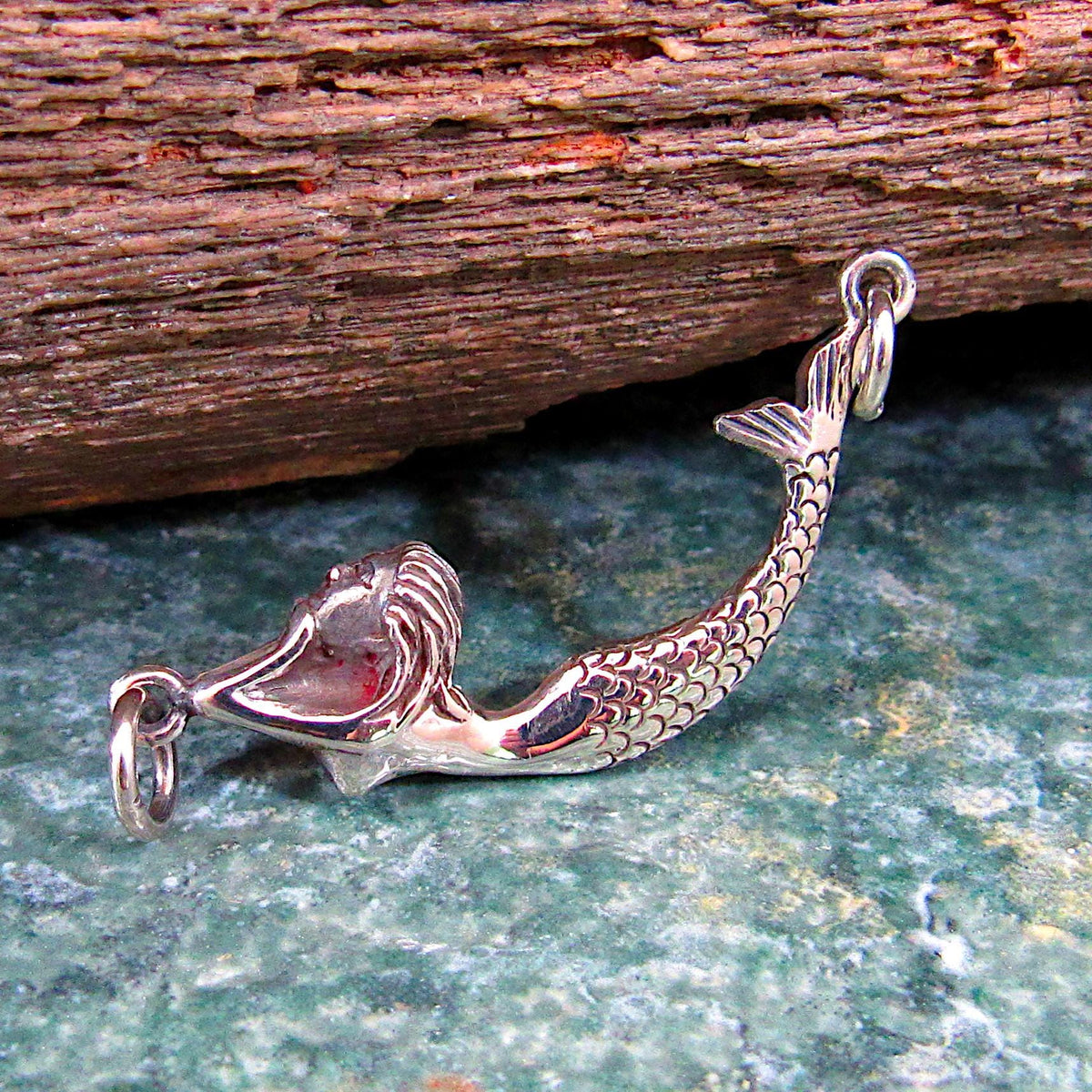 Solid 925 Sterling Silver 3D Mermaid Pendant, Atargatis Jewelry, Sea Siren Necklace Charm, Mermaid Connector Pendant for Bracelet or Chain