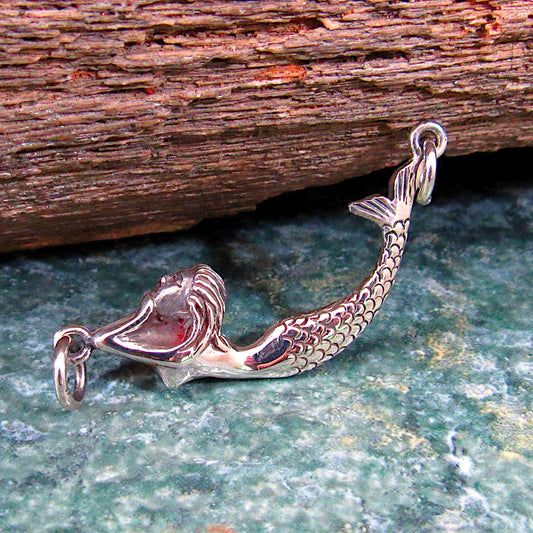 Solid 925 Sterling Silver 3D Mermaid Pendant, Atargatis Jewelry, Sea Siren Necklace Charm, Mermaid Connector Pendant for Bracelet or Chain