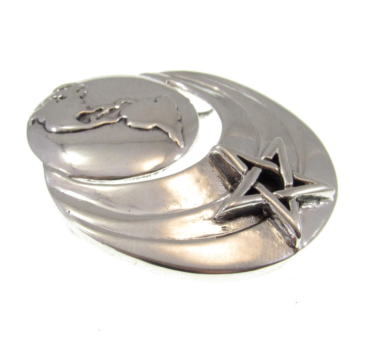 Solid 925 Sterling Silver Earth Moon Pentacle Star Pendant, Celestial Wiccan Cosmic Amulet Jewelry