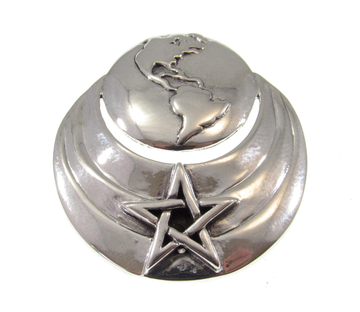 Solid 925 Sterling Silver Earth Moon Pentacle Star Pendant, Celestial Wiccan Cosmic Amulet Jewelry