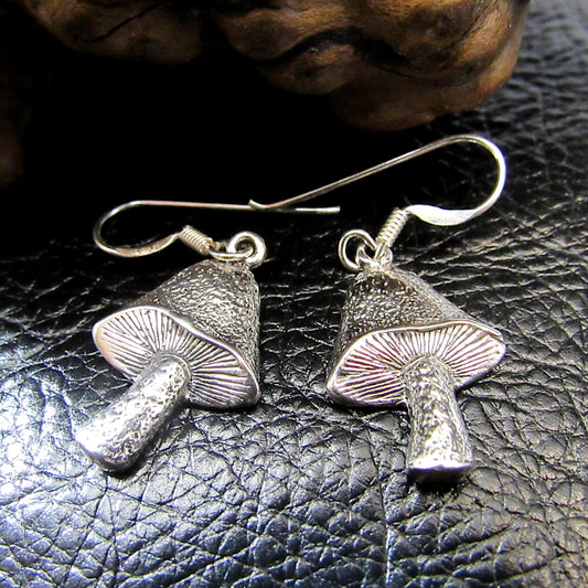 Solid 925 Sterling Silver Mushroom Earrings – Textured Toadstool Dangle Jewelry, Nature Lover Gift, Boho Festival Style, Fungi Earrings