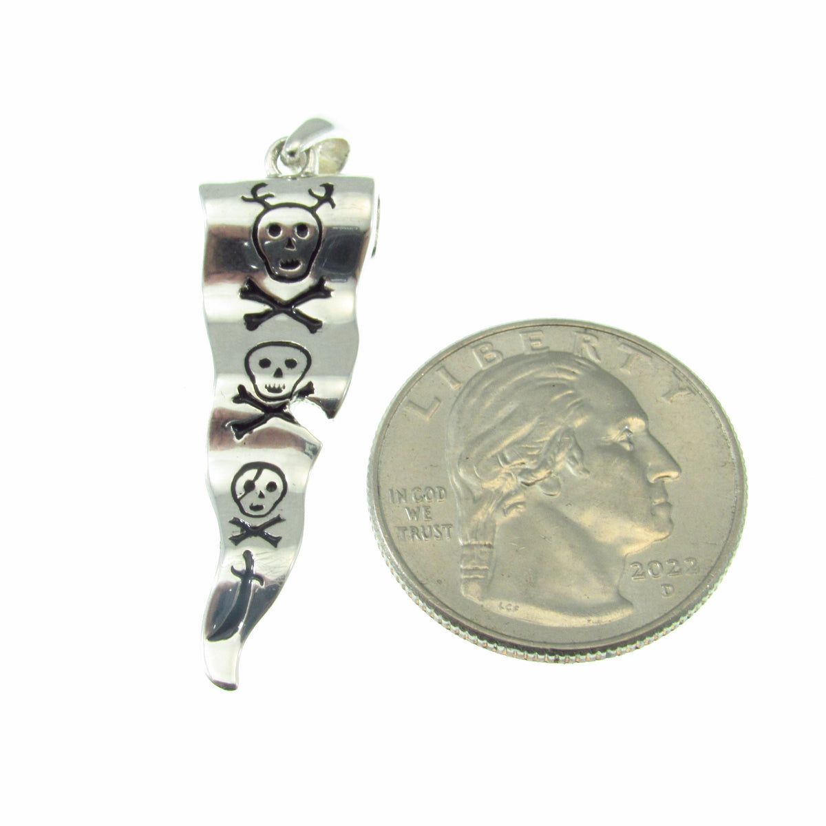 Solid 925 Sterling Silver Francis Drake Pirate Flag Pendant – Skull and Crossbones Jewelry, Gothic Pirate Necklace Pendant, Nautical Gift