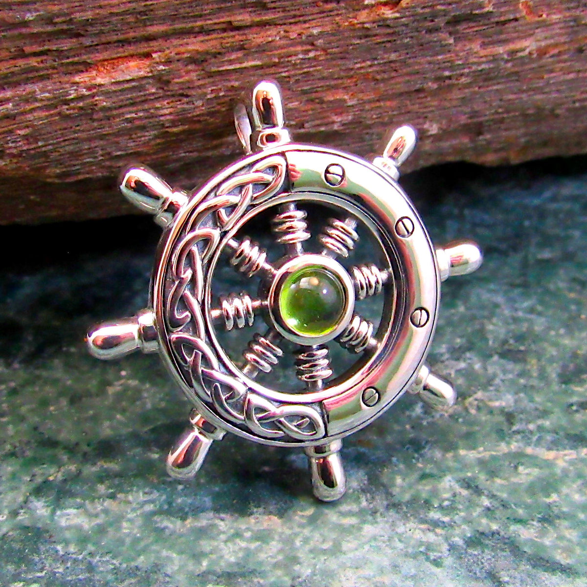 Solid 925 Sterling Silver Mens Ship Wheel Pendant with Celtic Knotwork, Helm Amulet, Nautical Ocean Jewelry, Gift for Sailors and Sea Lovers