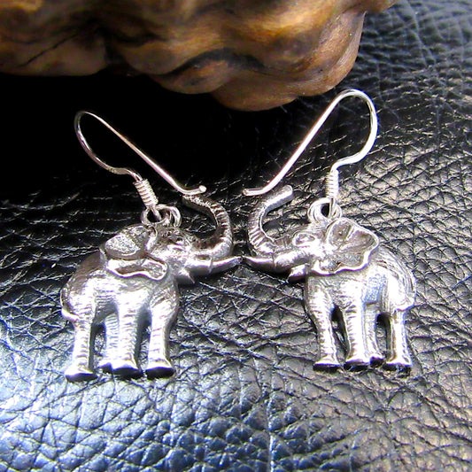 Solid 925 Sterling Silver Elephant Earrings – Detailed Safari Wildlife Dangle Jewelry – Handcrafted Silver Animal Lover Gift for Women