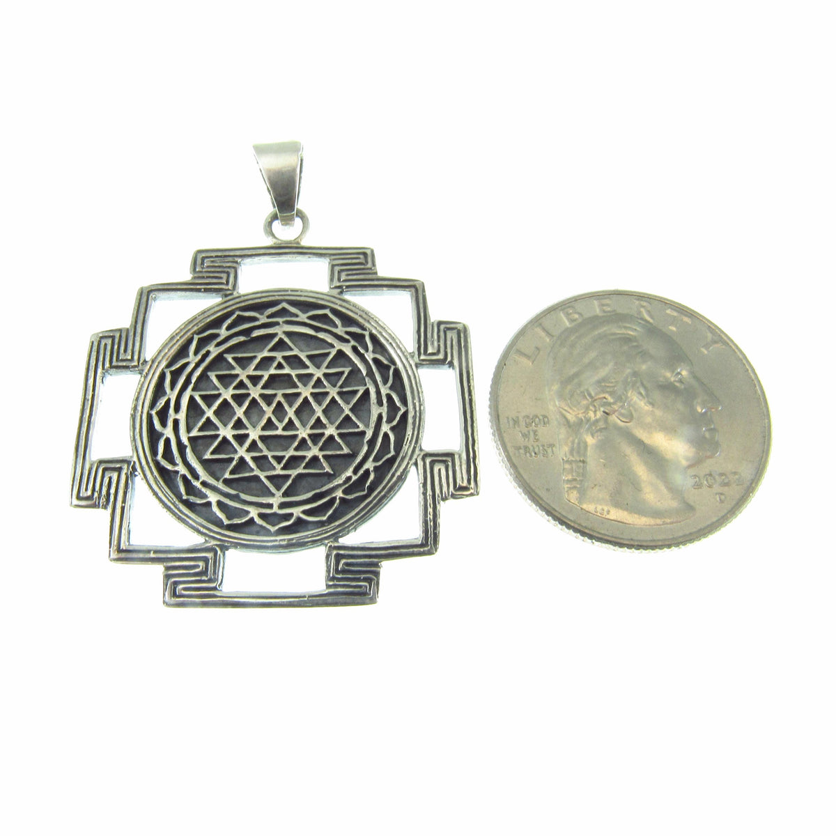 Solid 925 Sterling Silver Sri Yantra Pendant – Sacred Geometry Meditation Jewelry, Spiritual Symbol Necklace Pendant, Yoga Chakra Talisman