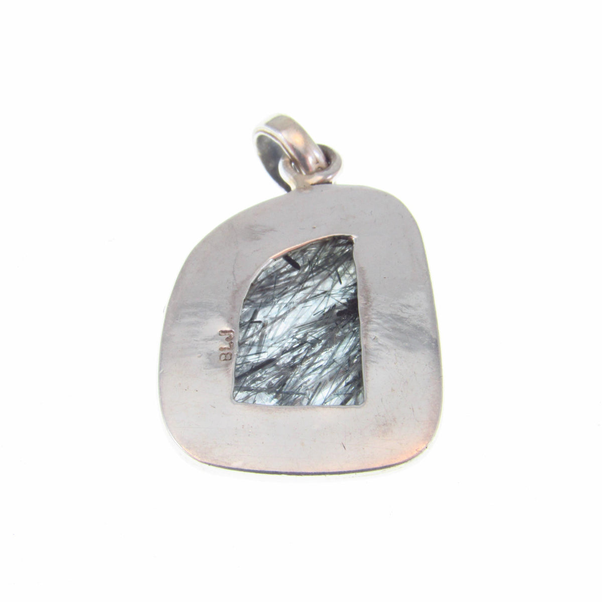 Solid 925 Sterling Silver Tourmalinated Quartz Necklace Pendant, Black Rutilated Quartz, Braided Bezel Setting, Healing Crystal Jewelry 01