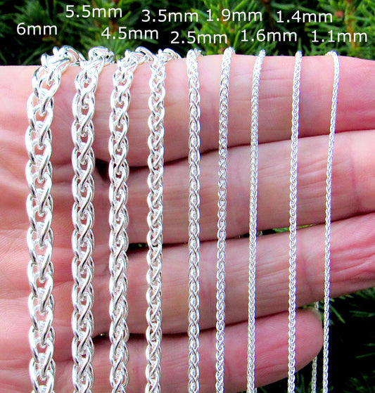 Solid 925 Sterling Silver Wheat Chain Necklace / Bracelet, Italian Braided Spiga Link Unisex Jewelry
