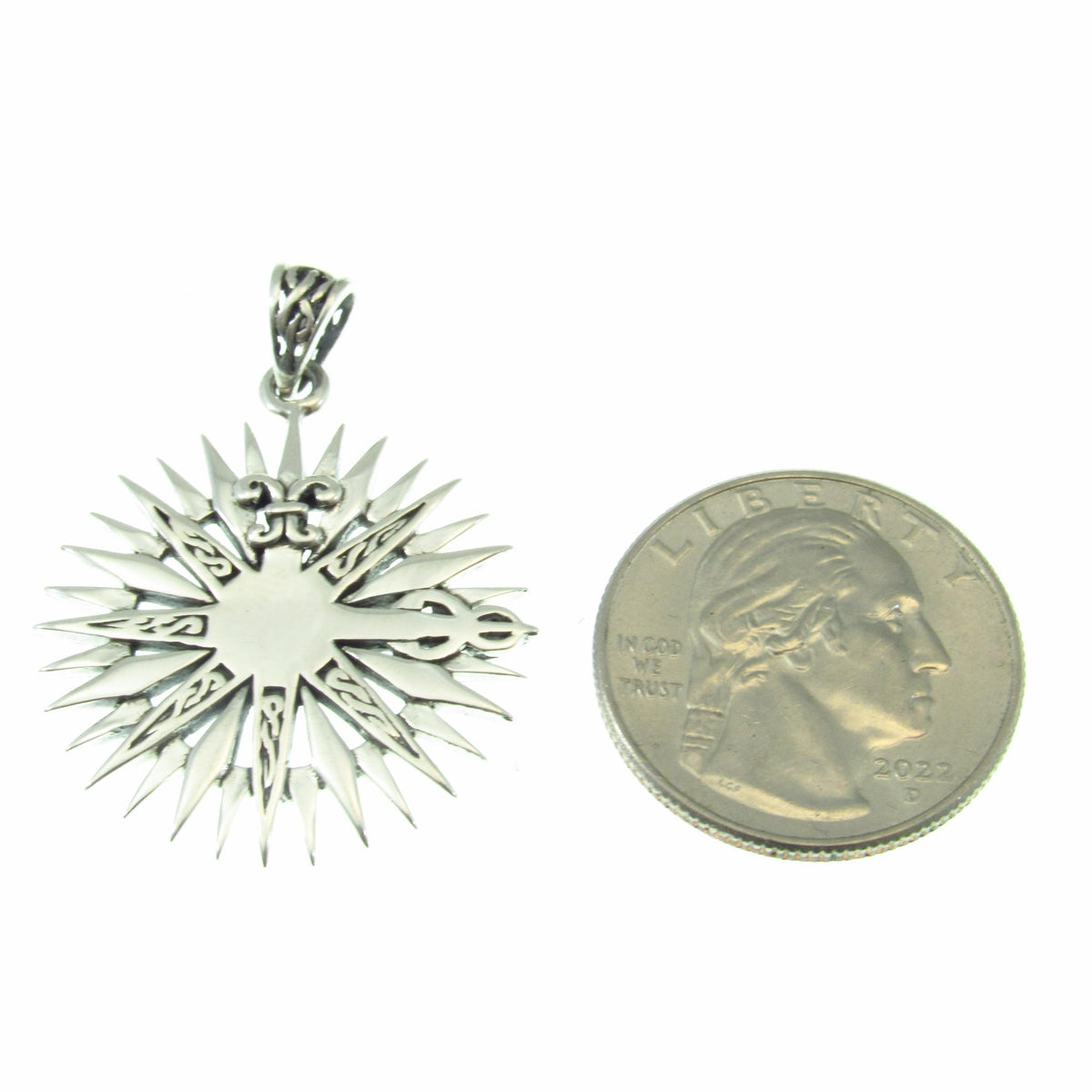 Solid 925 Sterling Silver Rose Compass Pendant, Fleur de Lis Celtic Jewelry, Nautical North Star Amulet, Nautical Gift for Men or Women