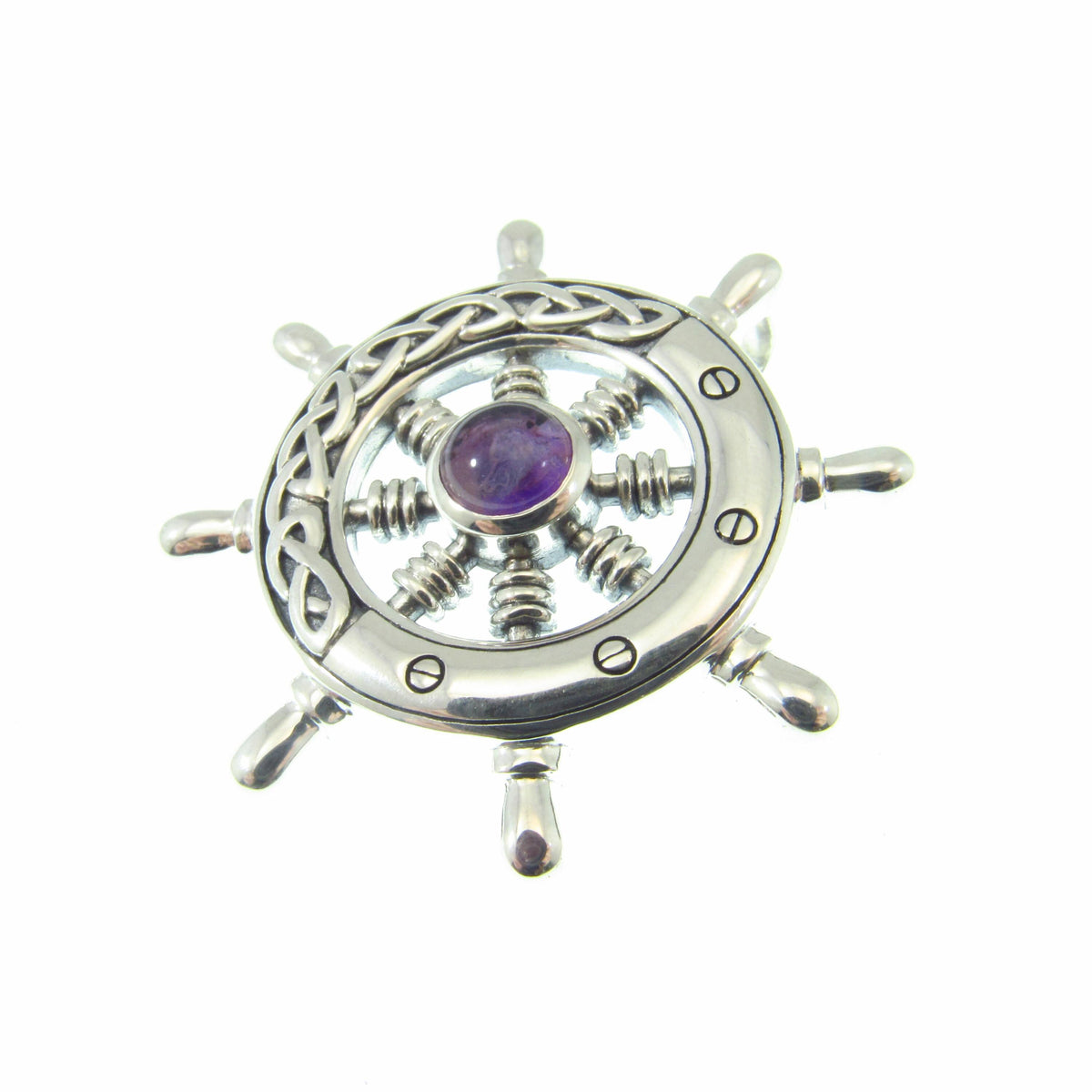 Solid 925 Sterling Silver Mens Ship Wheel Pendant with Celtic Knotwork, Helm Amulet, Nautical Ocean Jewelry, Gift for Sailors and Sea Lovers